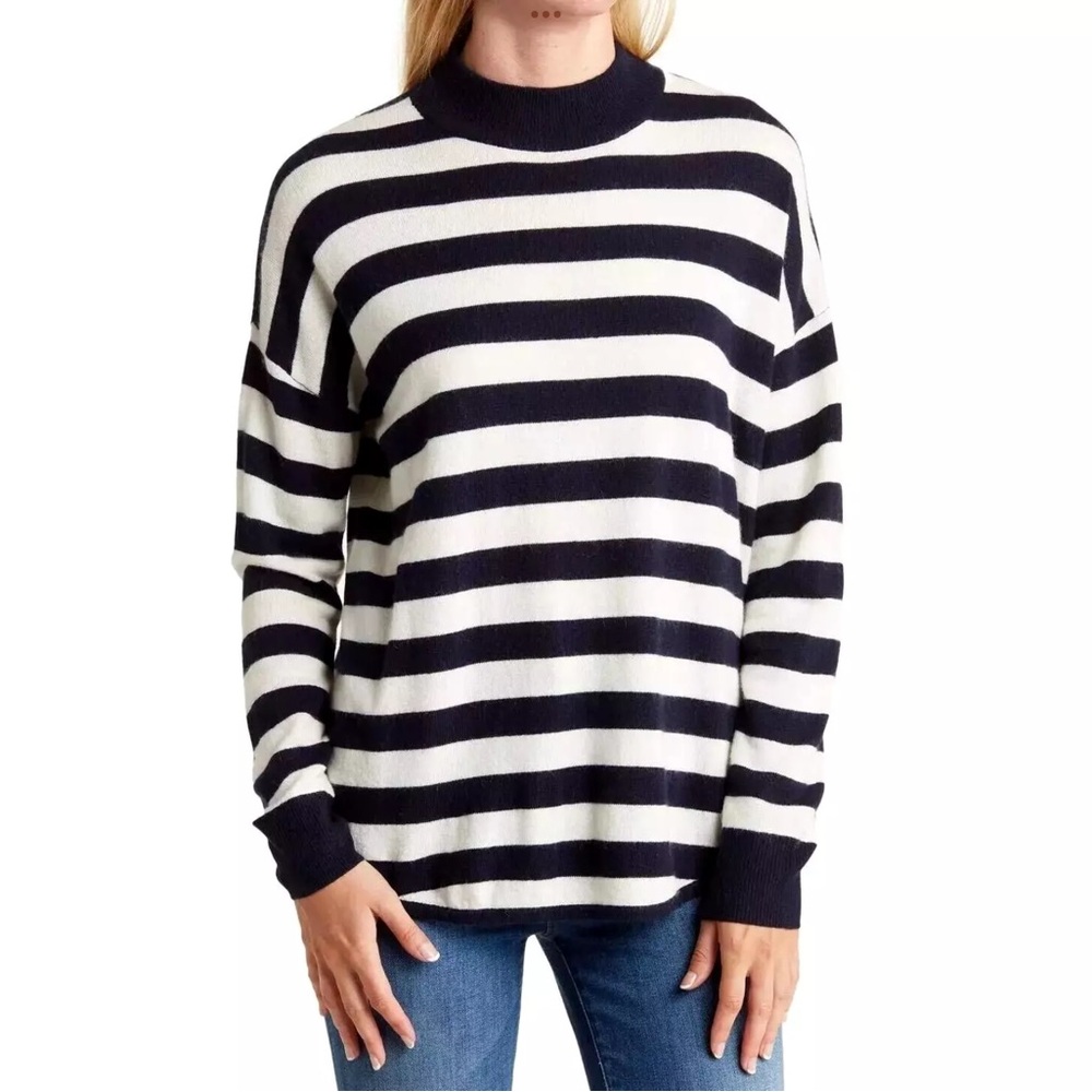 Madewell Womens Sweater Size XS Ashbury Black White Kelsey Stripe Mockneck